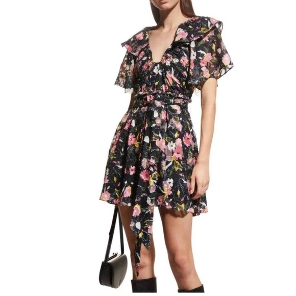 Tanya Taylor Mara Floral Print Flutter Sleeve Mini Dress - Picture 2 of 10
